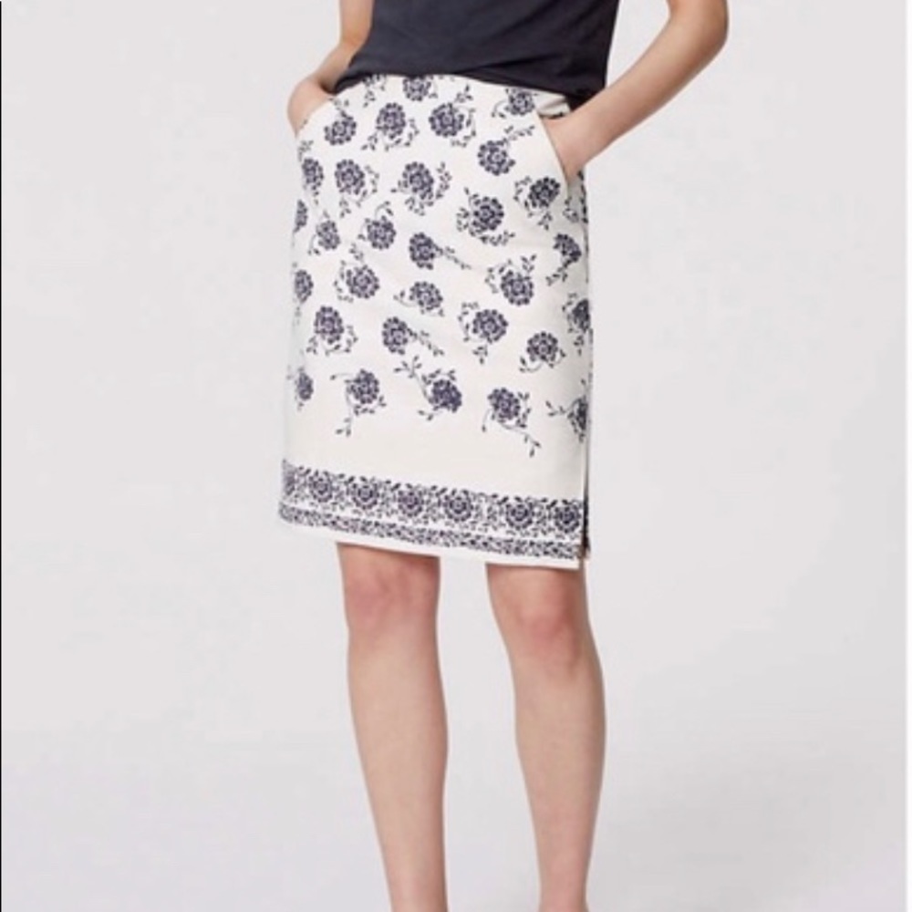 Loft Blue & White Floral Pencil Skirt